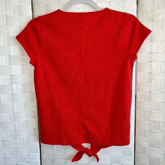 J Crew Cotton Button Down Tie Front Short Sleeve Shirt Red Women’s Size XXS - Picture 4 of 9